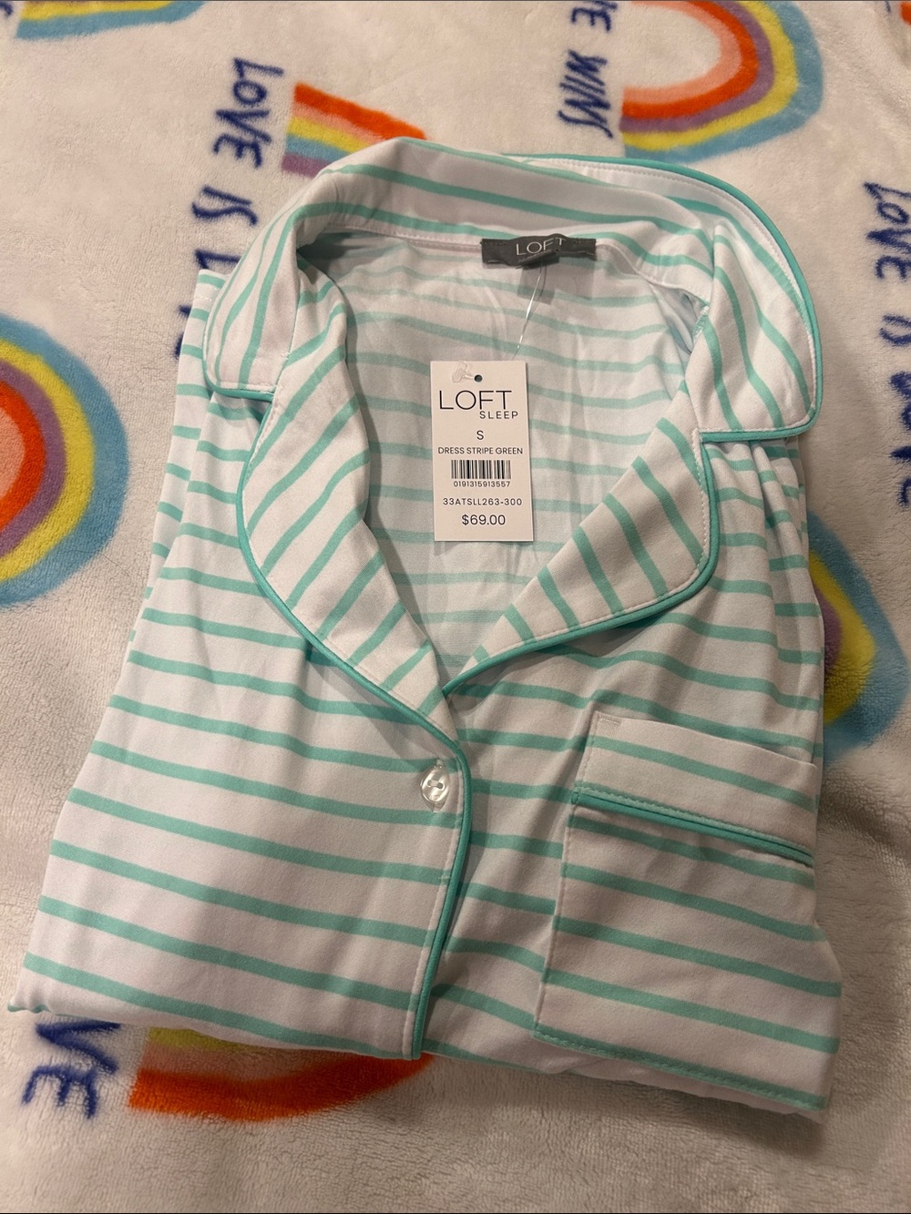 LOFT Mint and White Striped Pajama set